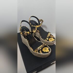 Versace Baroque Print Espadrille Wedge Sandals
